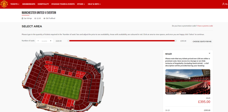 MUFC Official Box Office -Ticket Selection