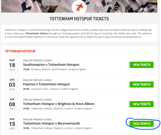 Tottenham Fixture List